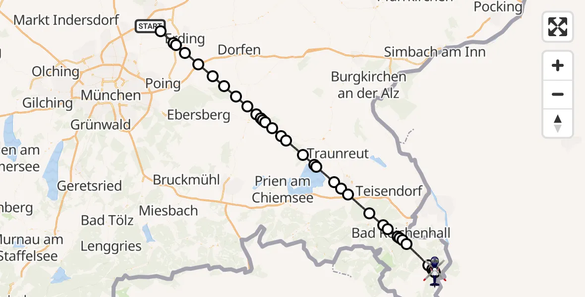 Flugroute Polizeihubschrauber München Flughafen - Schönau a.Königssee, 25 Juli 2026, 16:16