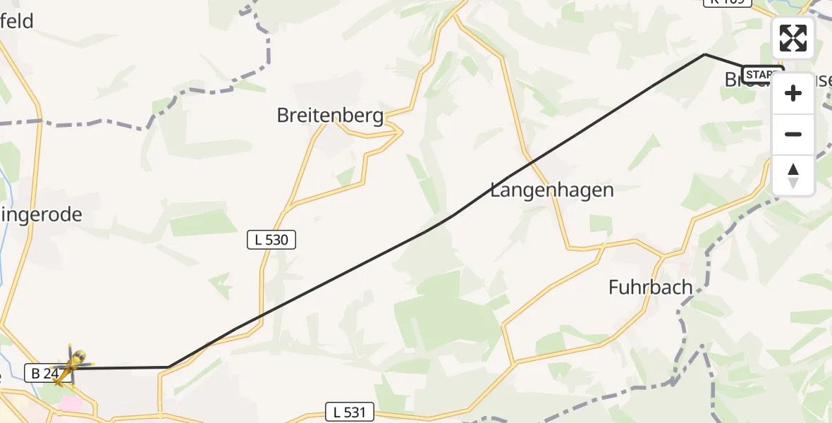 Flugroute Rettungshubschrauber Duderstadt - Duderstadt, 25 Juli 2026, 16:32