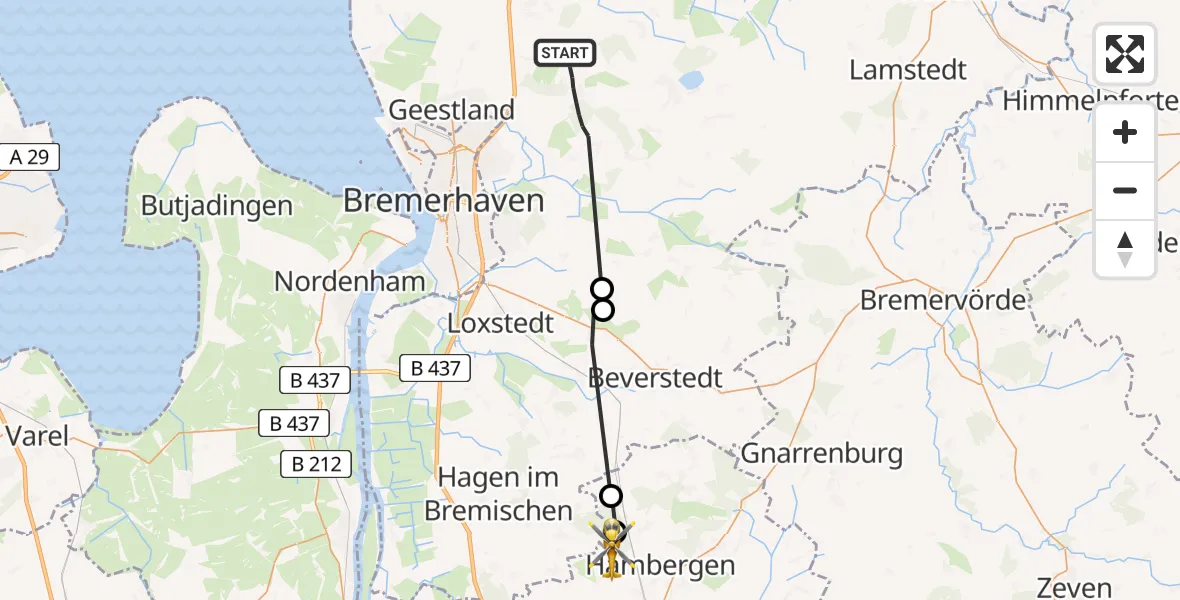Flugroute Rettungshubschrauber Geestland - Osterholz-Scharmbeck, 25 Juli 2026, 16:35