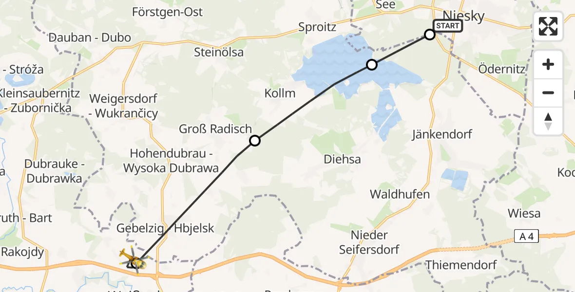 Flugroute Rettungshubschrauber Niesky - Weißenberg, 25 Juli 2026, 16:39