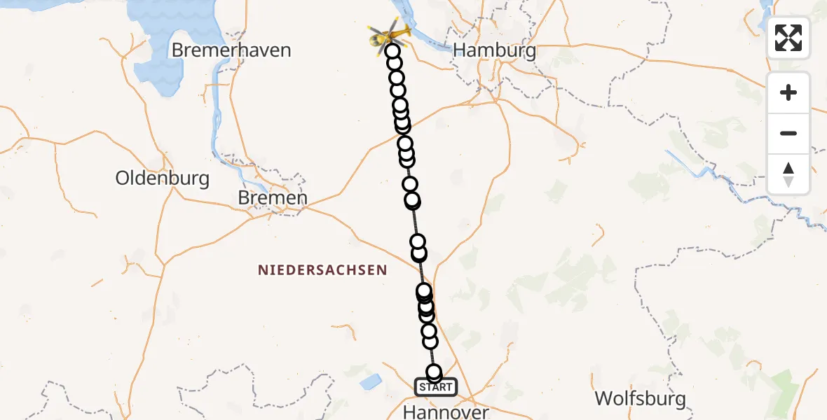 Flugroute Rettungshubschrauber Flughafen Hannover - Stade, 25 Juli 2026, 16:50