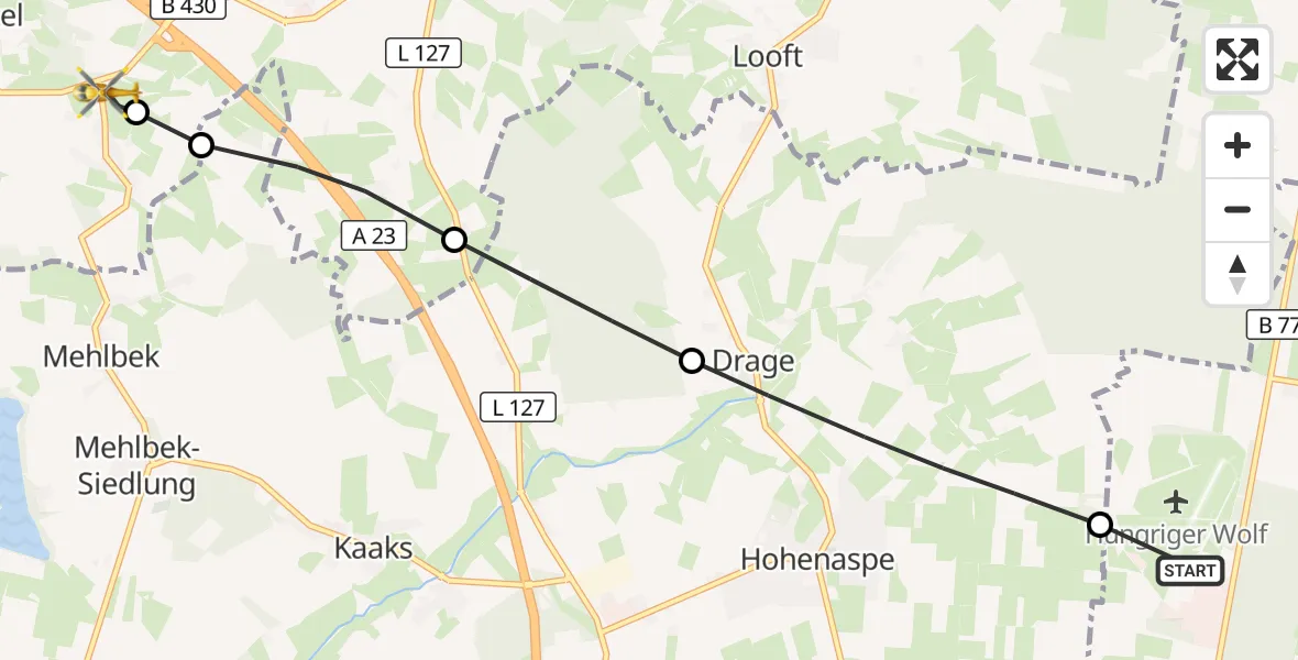Flugroute Rettungshubschrauber Itzehoe Hungriger Wolf Flugplatz - Agethorst, 25 Juli 2026, 16:50