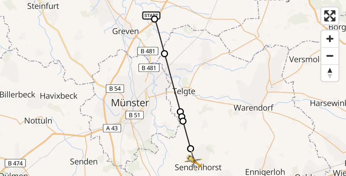 Flugroute Ambulanzhubschrauber Christoph  Westfalen-ADAC - Sendenhorst, 25 Juli 2026, 16:56