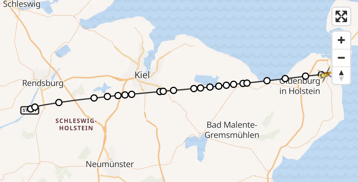 Flugroute Ambulanzhubschrauber Hörsten - Neukirchen, 25 Juli 2026, 16:58