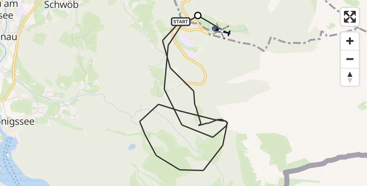 Flugroute Polizeihubschrauber Schönau a.Königssee - Berchtesgaden, 25 Juli 2026, 17:04
