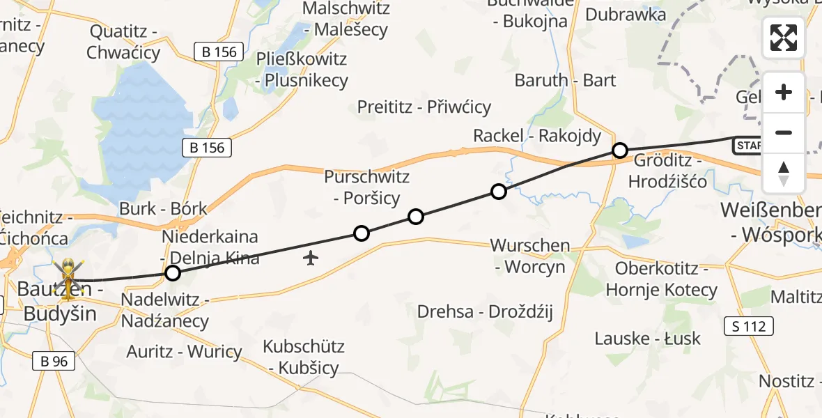 Flugroute Rettungshubschrauber Weißenberg - Bautzen, 25 Juli 2026, 17:16