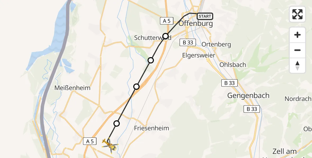 Flugroute Rettungshubschrauber Offenburg - Lahr Flughafen, 25 Juli 2026, 17:20
