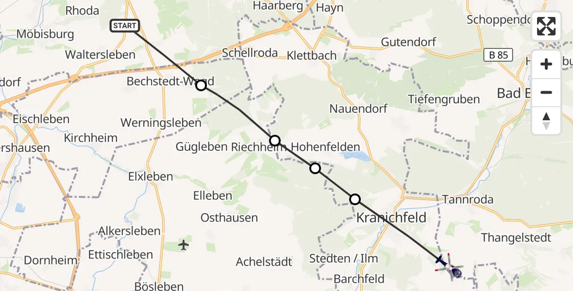 Flugroute Polizeihubschrauber Erfurt - Bad Berka, 25 Juli 2026, 17:21