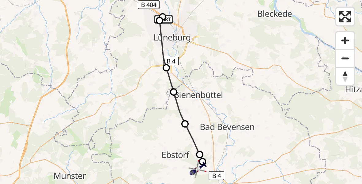 Flugroute Polizeihubschrauber Lüneburg - Uelzen, 25 Juli 2026, 17:23