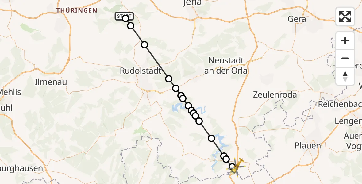 Flugroute Ambulanzhubschrauber Bad Berka Central Hospital - Hirschberg, 25 Juli 2026, 17:31
