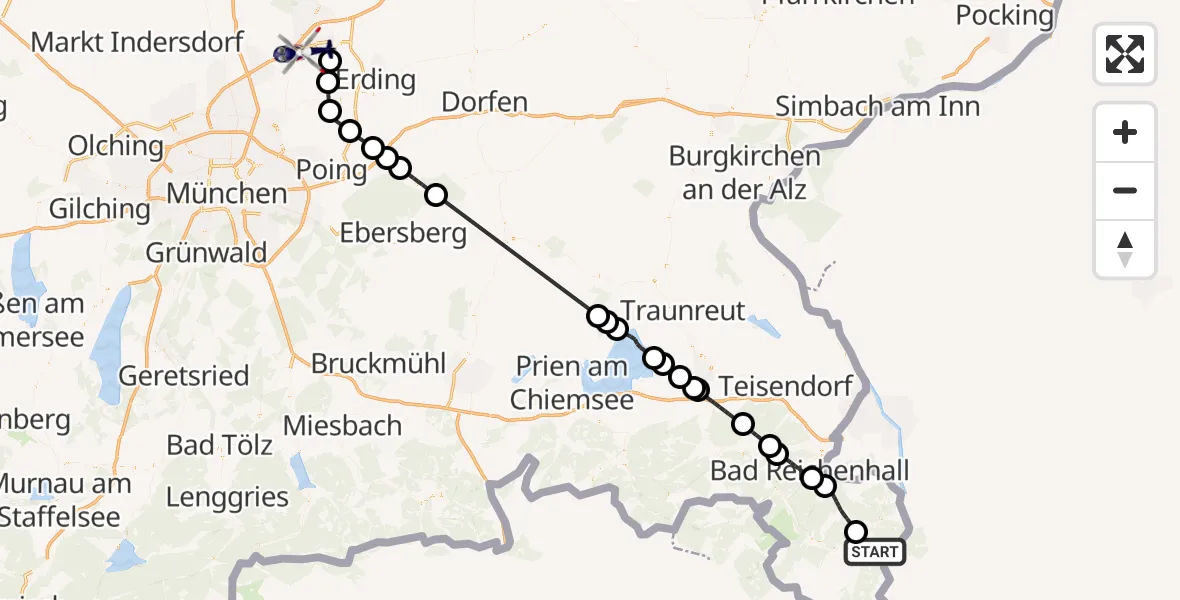 Flugroute Polizeihubschrauber Schönau a.Königssee - München Flughafen, 25 Juli 2026, 17:37