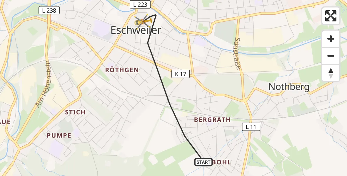 Flugroute Rettungshubschrauber Eschweiler - Eschweiler, 25 Juli 2026, 17:40