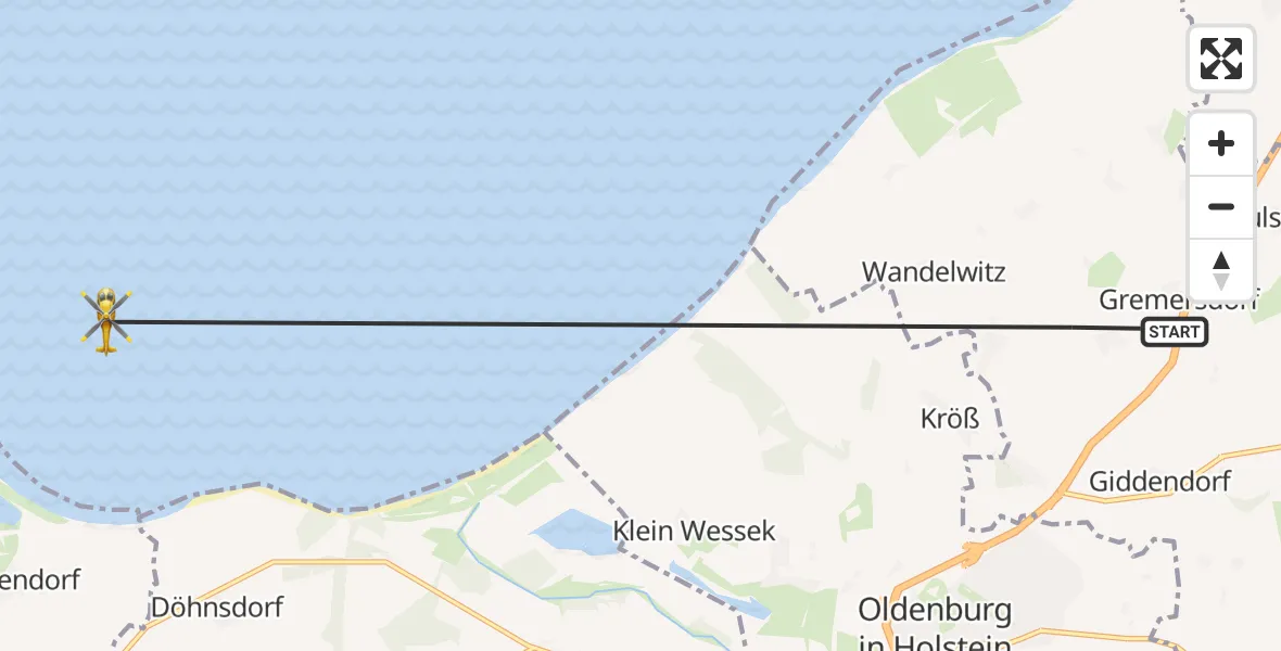 Flugroute Ambulanzhubschrauber Gremersdorf - Blekendorf, 25 Juli 2026, 17:44