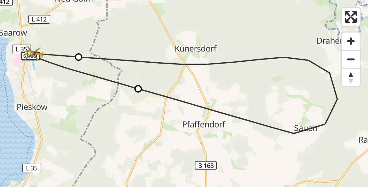 Flugroute Rettungshubschrauber Bad Saarow - Bad Saarow, 25 Juli 2026, 17:46