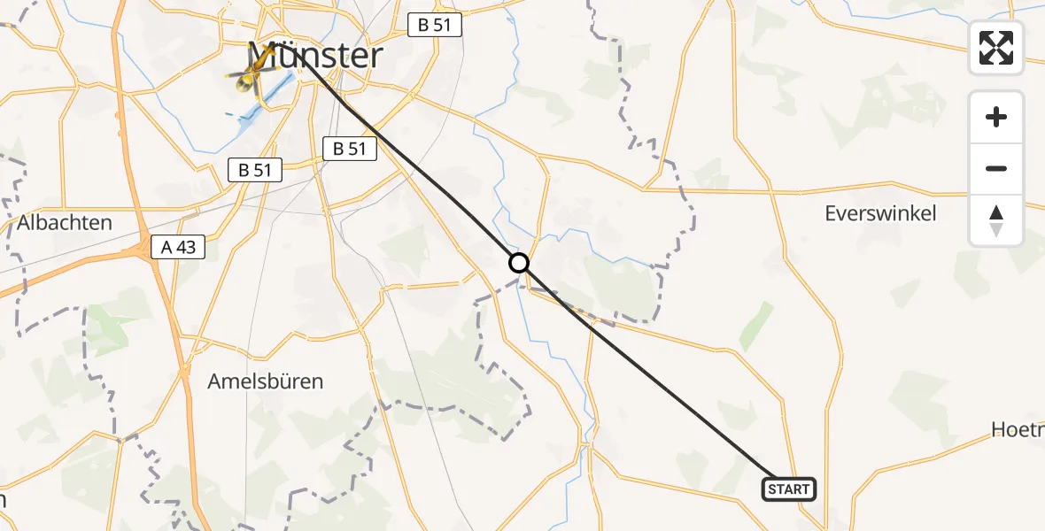 Flugroute Ambulanzhubschrauber Sendenhorst - Münster, 25 Juli 2026, 17:48
