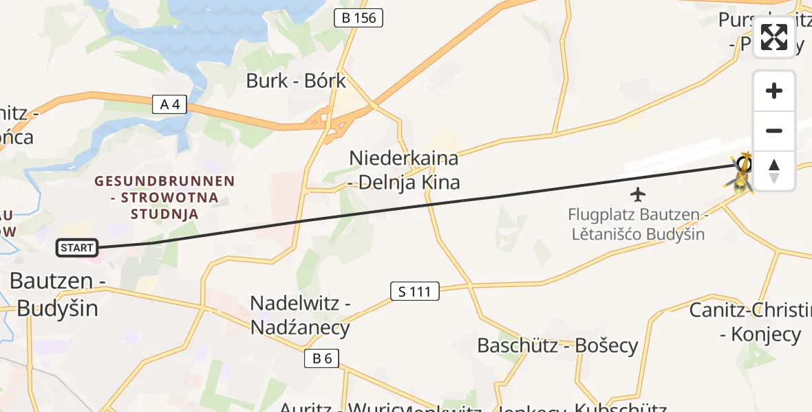 Flugroute Rettungshubschrauber Bautzen - Bautzen Flugplatz, 25 Juli 2026, 17:49