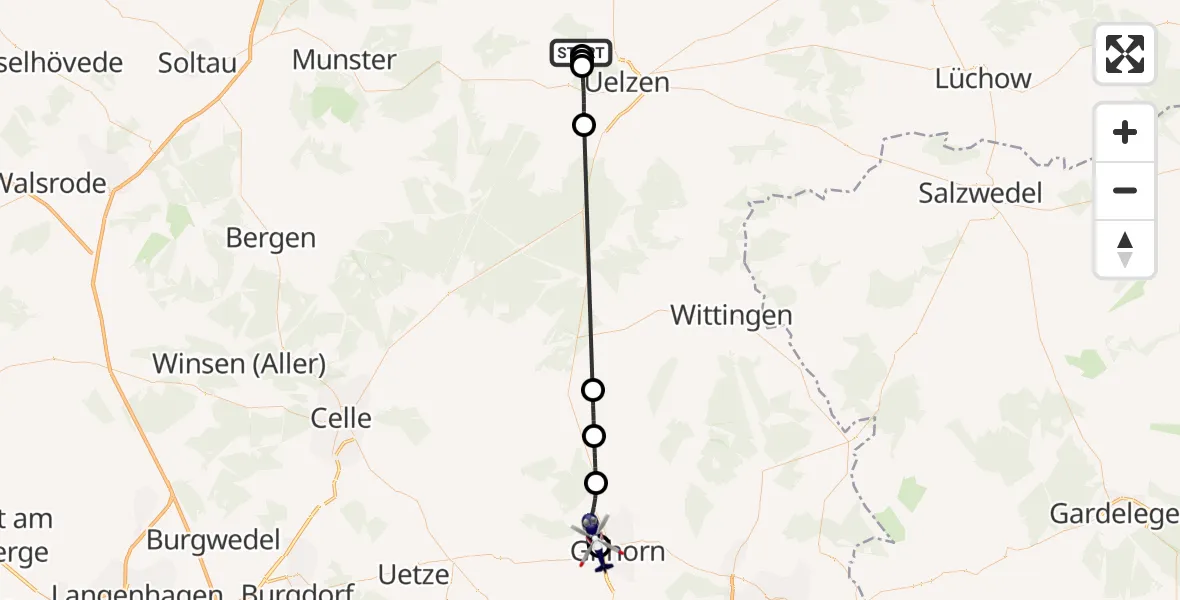 Flugroute Polizeihubschrauber Schwienau - Gifhorn Bundespolizei Hubschrauberlandeplatz, 25 Juli 2026, 17:52