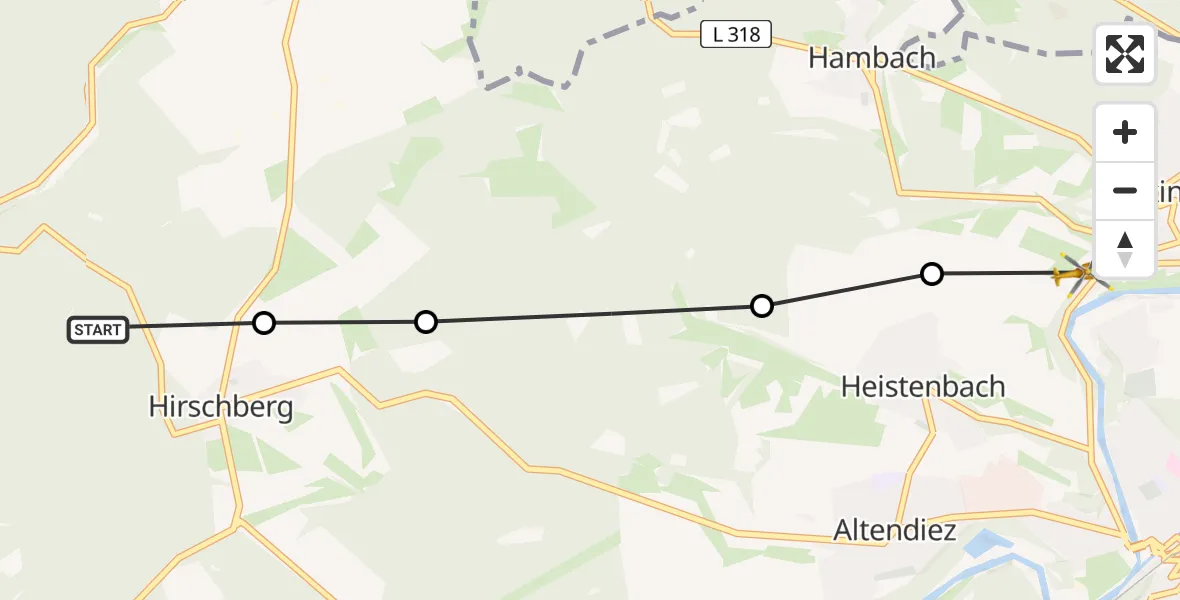 Flugroute Ambulanzhubschrauber Isselbach - Aull, 25 Juli 2026, 17:54