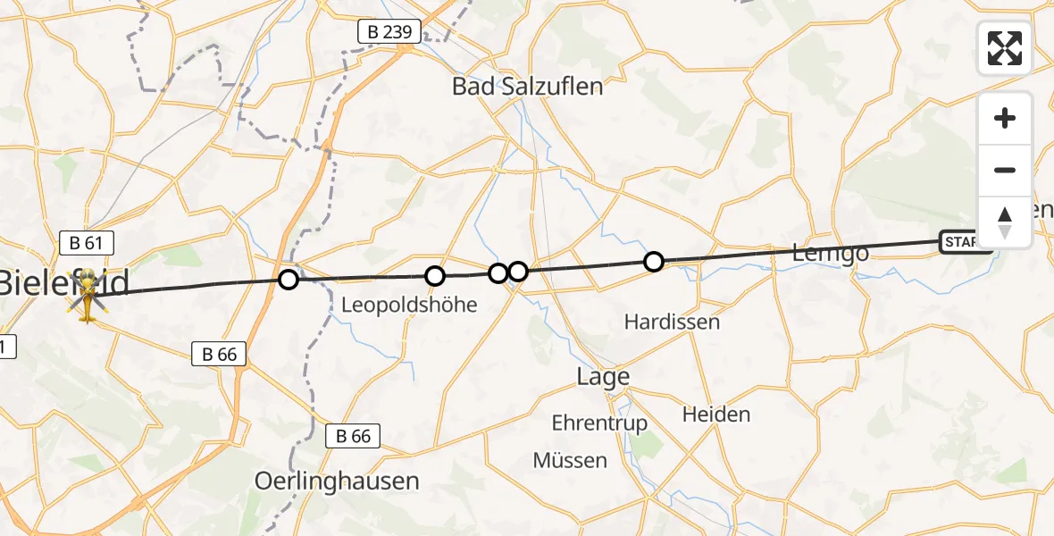 Flugroute Rettungshubschrauber Lemgo - Bielefeld, 25 Juli 2026, 18:04