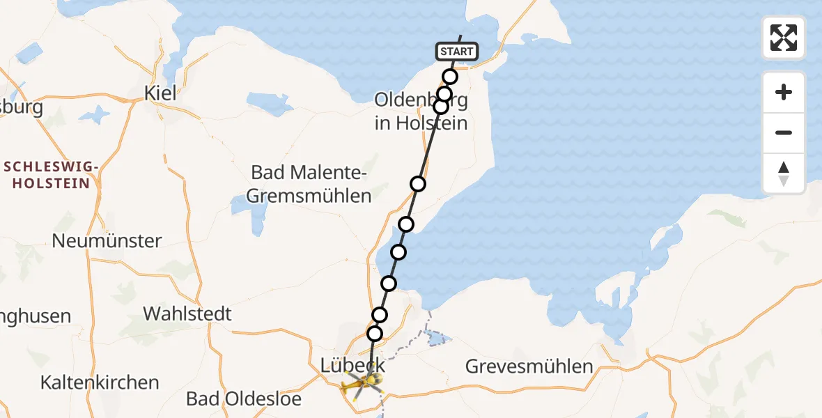 Flugroute Rettungshubschrauber Heiligenhafen - Lübeck, 25 Juli 2026, 18:04