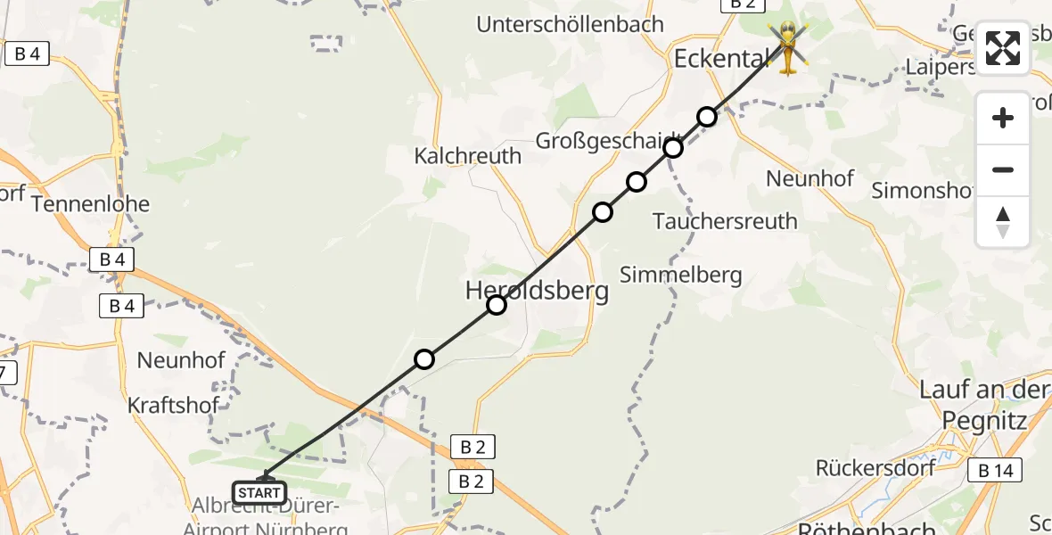 Flugroute Ambulanzhubschrauber Flughafen Nuremberg - Eckental, 25 Juli 2026, 18:12