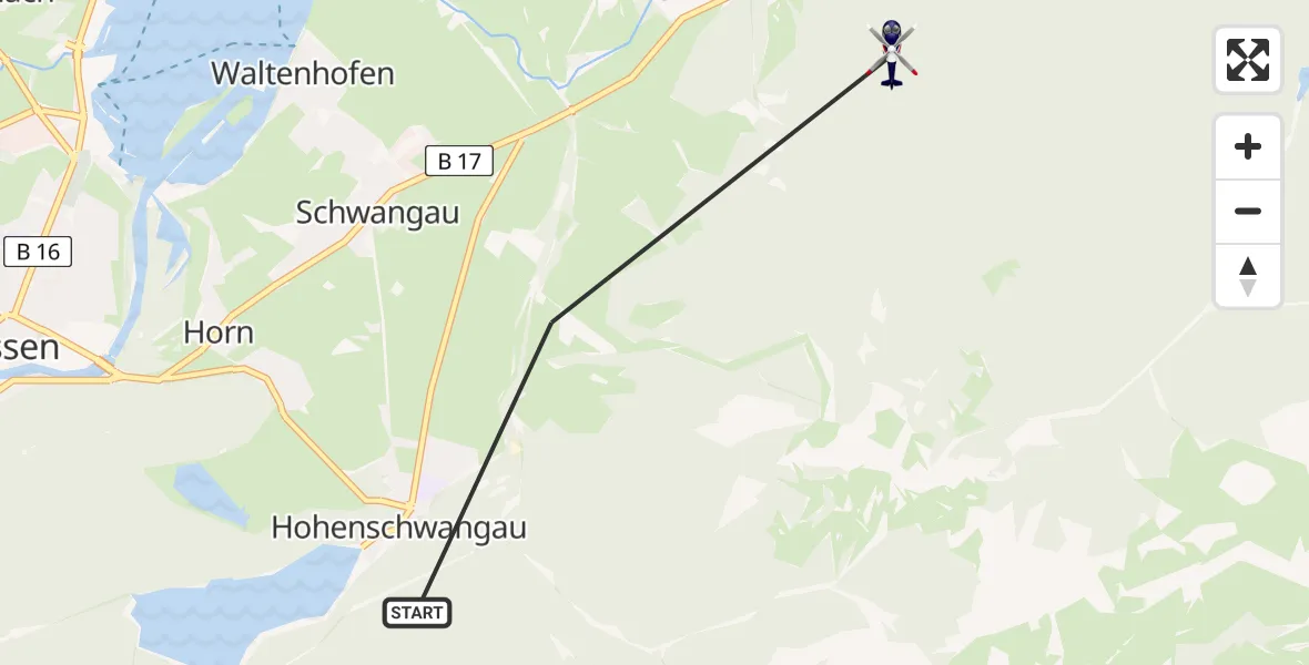 Flugroute Polizeihubschrauber Schwangau - Schwangau, 25 Juli 2026, 18:13