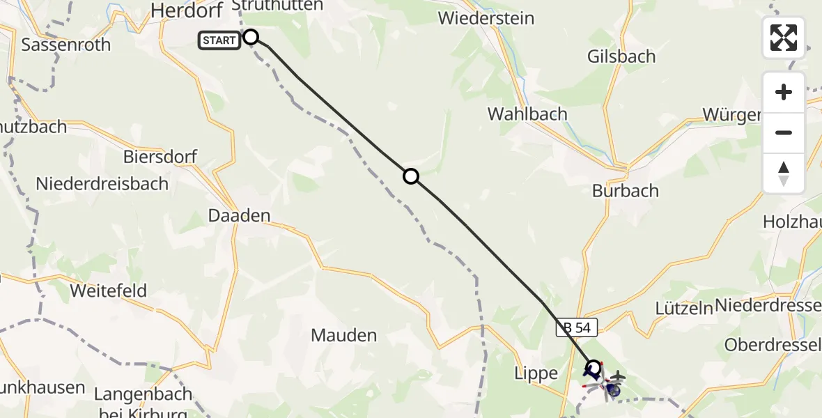 Flugroute Polizeihubschrauber Herdorf - Siegerland Flughafen, 25 Juli 2026, 18:14