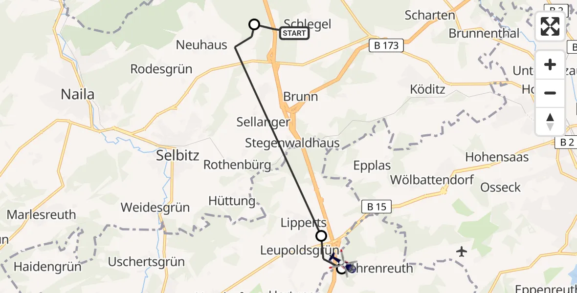 Flugroute Polizeihubschrauber Berg - Konradsreuth, 25 Juli 2026, 18:20