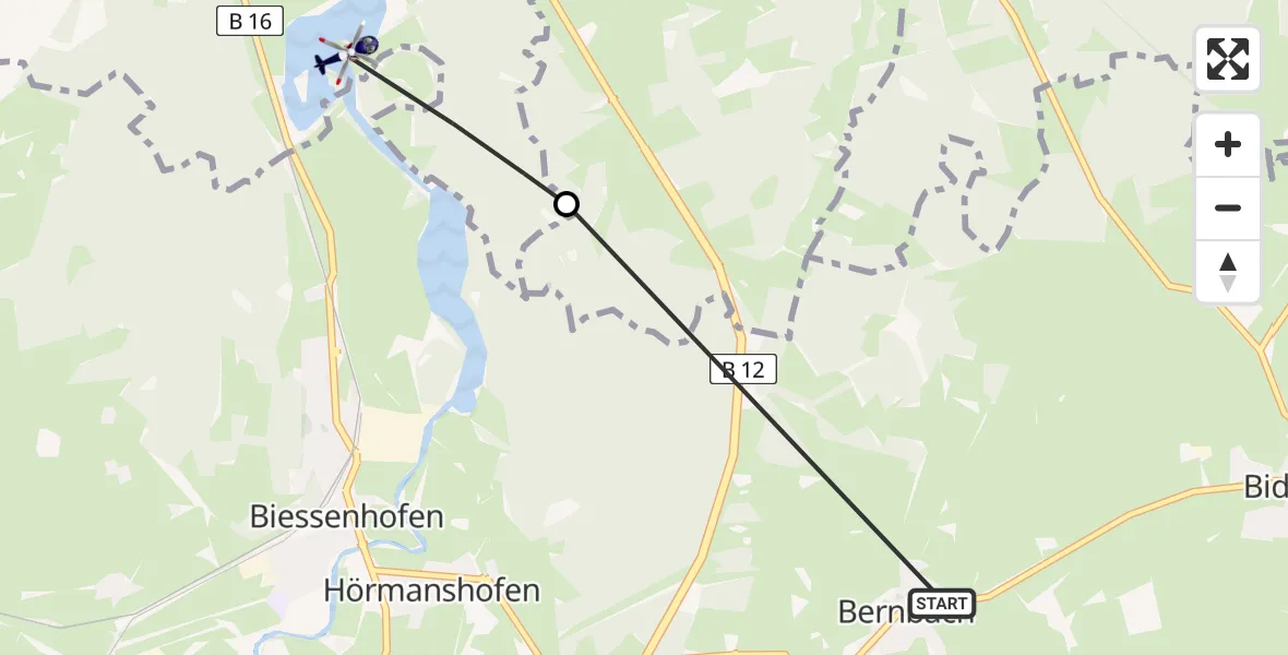 Flugroute Polizeihubschrauber Bidingen - Kaufbeuren, 25 Juli 2026, 18:26