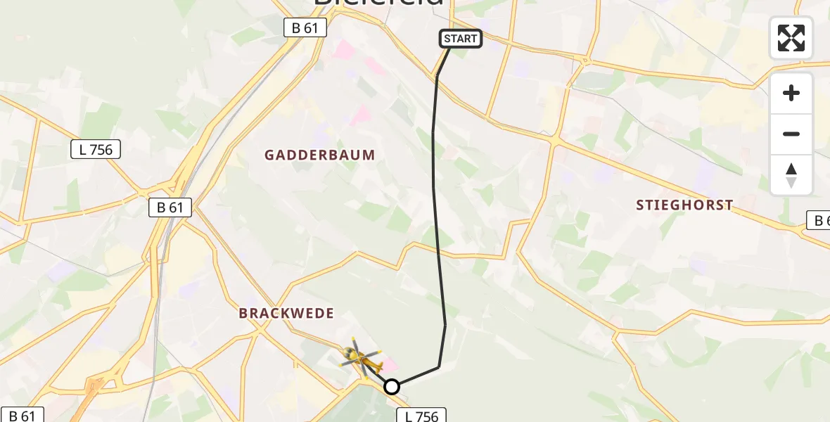 Flugroute Rettungshubschrauber Bielefeld - Luftrettungszentrum Bielefeld, 25 Juli 2026, 18:35