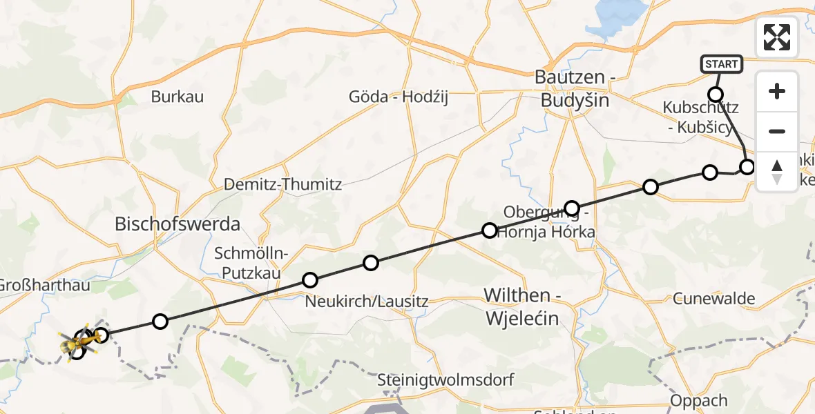 Flugroute Rettungshubschrauber Bautzen Flugplatz - Stolpen, 25 Juli 2026, 18:37
