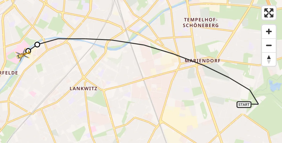 Flugroute Rettungshubschrauber Berlin - Charité Clinic Benjamin Franklin Campus, 25 Juli 2026, 18:46