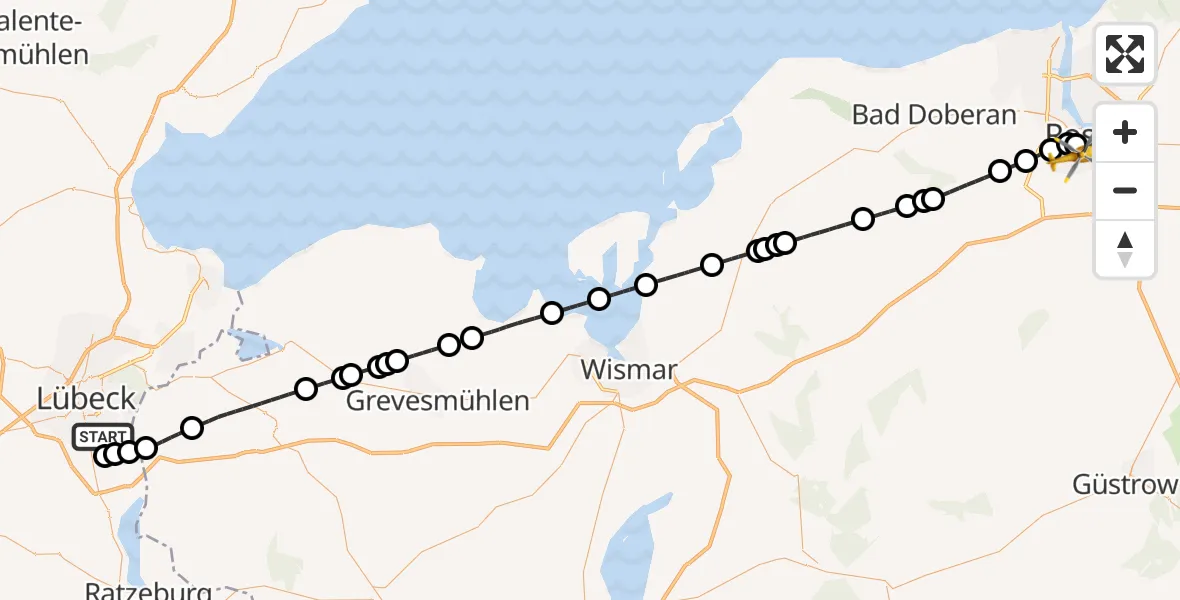 Flugroute Rettungshubschrauber Lübeck - Rostock, 25 Juli 2026, 18:54
