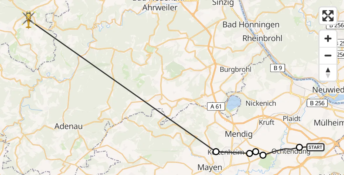 Flugroute Ambulanzhubschrauber Bassenheim - Bad Münstereifel, 25 Juli 2026, 19:03