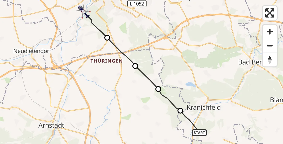 Flugroute Polizeihubschrauber Kranichfeld - Erfurt, 25 Juli 2026, 19:04
