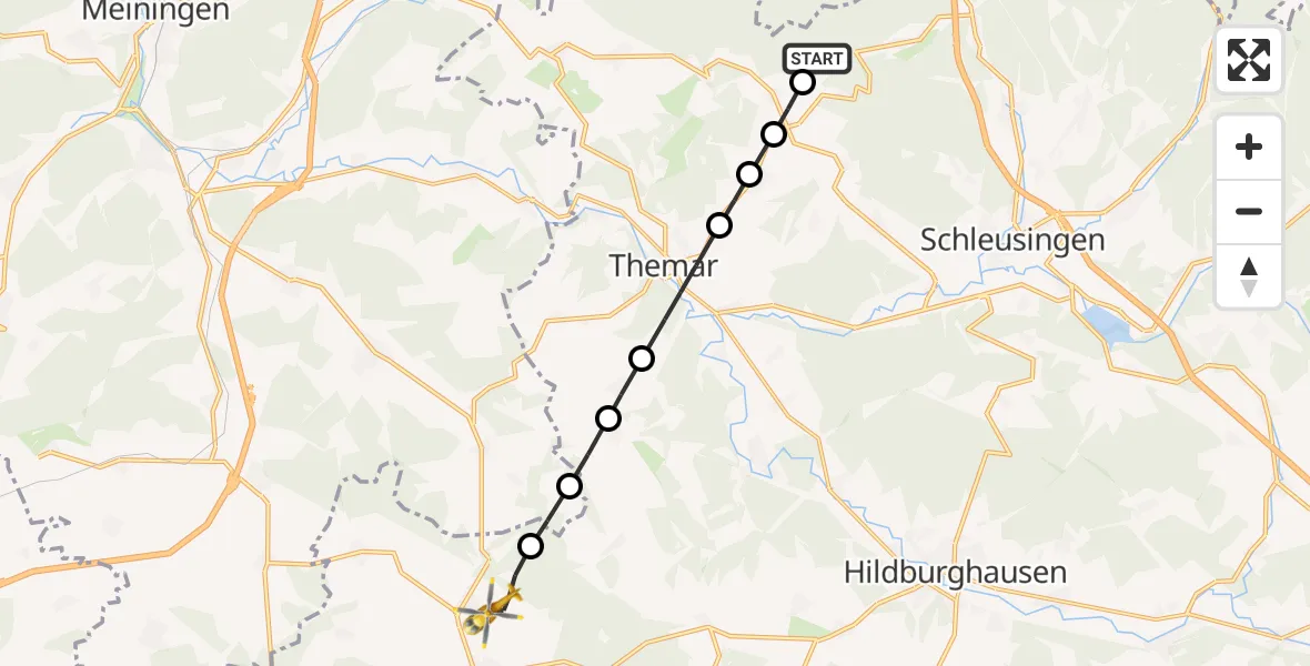 Flugroute Rettungshubschrauber Schleusingen - Römhild, 25 Juli 2026, 19:09