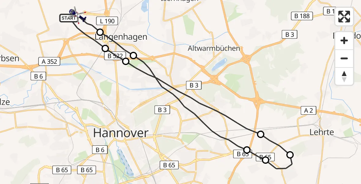 Flugroute Polizeihubschrauber Flughafen Hannover - Flughafen Hannover, 25 Juli 2026, 19:13