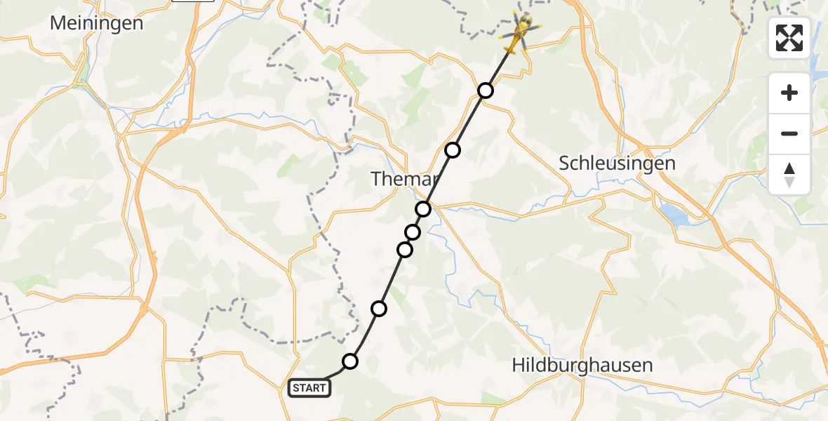 Flugroute Rettungshubschrauber Römhild - Schleusingen, 25 Juli 2026, 19:27