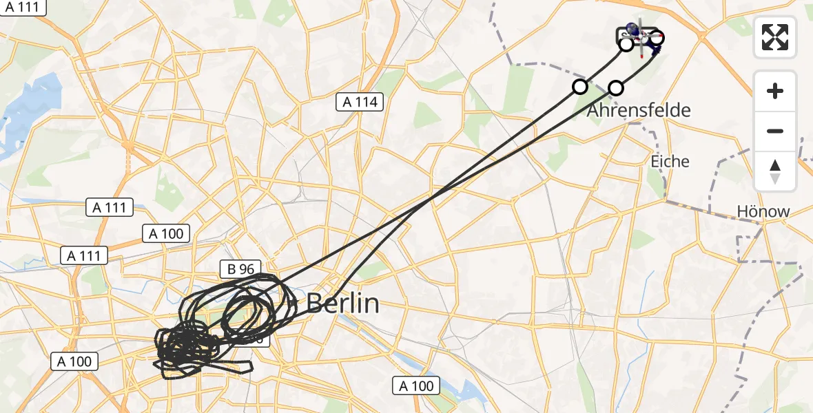 Flugroute Polizeihubschrauber Ahrensfelde Hubschrauberlandeplatz - Ahrensfelde Hubschrauberlandeplatz, 25 Juli 2026, 19:30