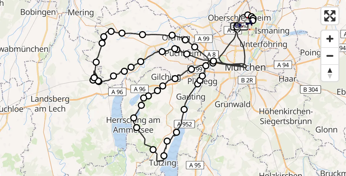 Flugroute Polizeihubschrauber Schleissheim Flugplatz - Oberschleissheim Hubschrauberlandeplatz, 25 Juli 2026, 19:32
