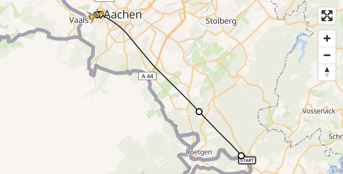 Flugroute Rettungshubschrauber Simmerath - Aachen Hospital, 25 Juli 2026, 19:36