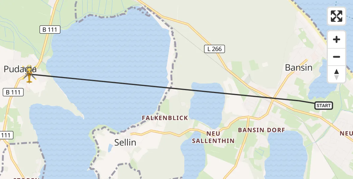 Flugroute Rettungshubschrauber Heringsdorf - Pudagla, 25 Juli 2026, 19:39
