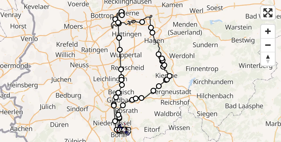 Flugroute Polizeihubschrauber Sankt Augustin - Sankt Augustin, 25 Juli 2026, 19:46