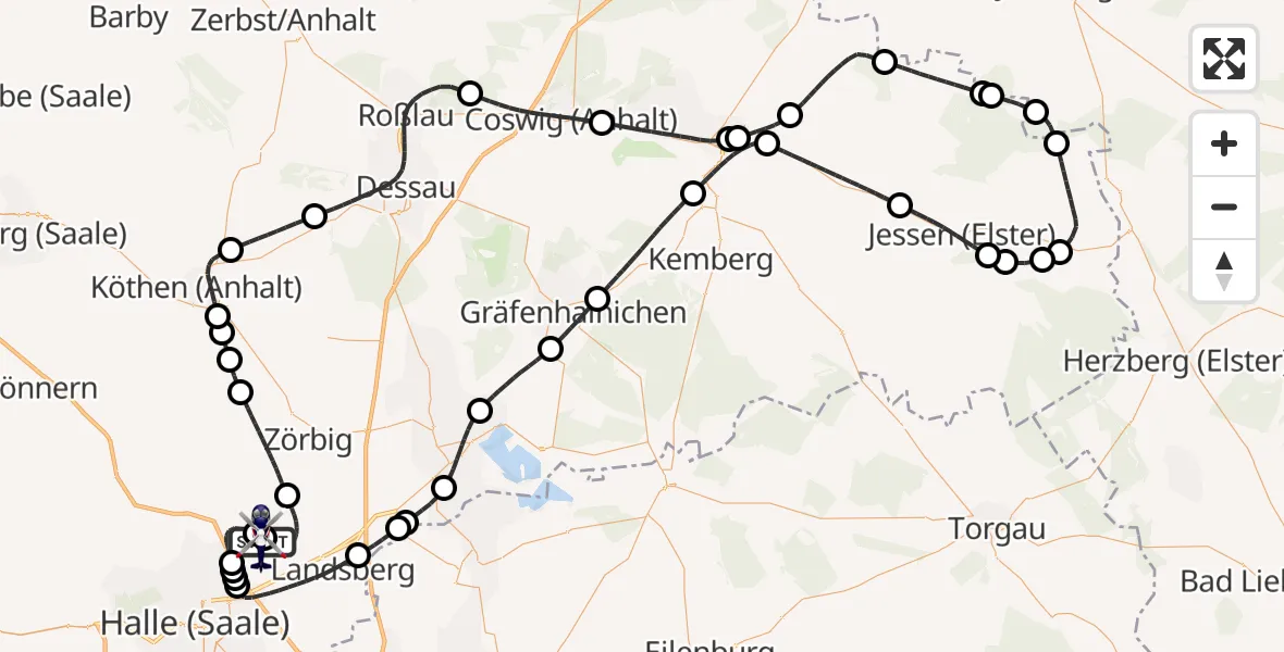 Flugroute Polizeihubschrauber Halle-Oppin Flugplatz - Halle-Oppin Flugplatz, 25 Juli 2026, 19:53