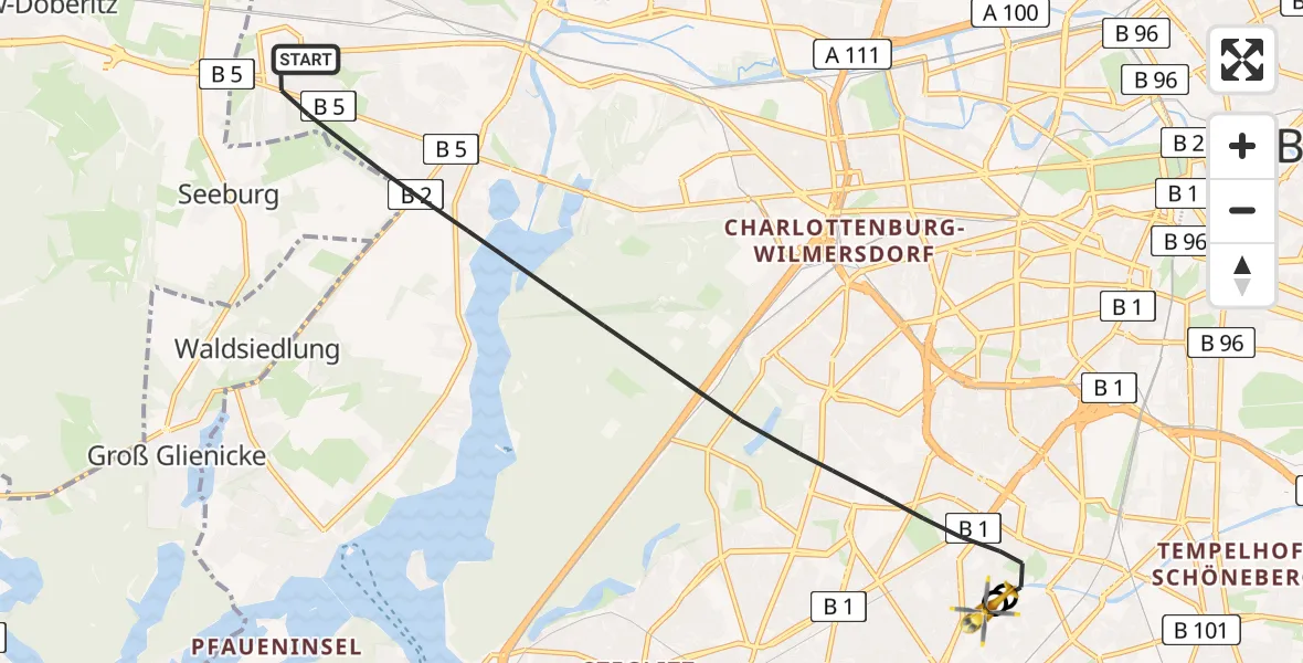 Flugroute Rettungshubschrauber Berlin - Charité Clinic Benjamin Franklin Campus, 25 Juli 2026, 19:58