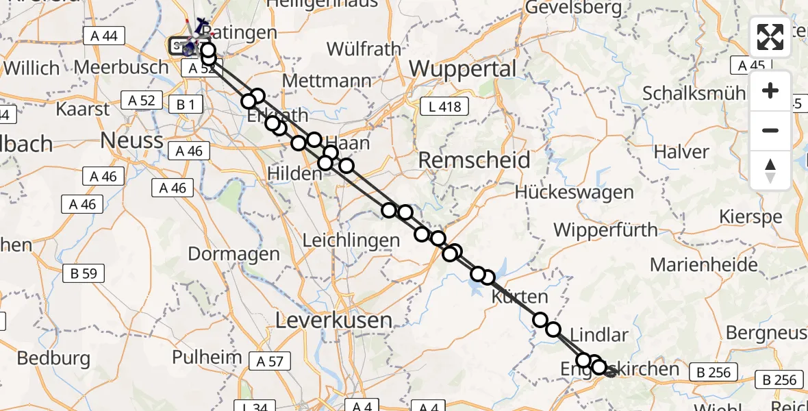 Flugroute Polizeihubschrauber Düsseldorf Flughafen - Düsseldorf Flughafen, 25 Juli 2026, 20:22