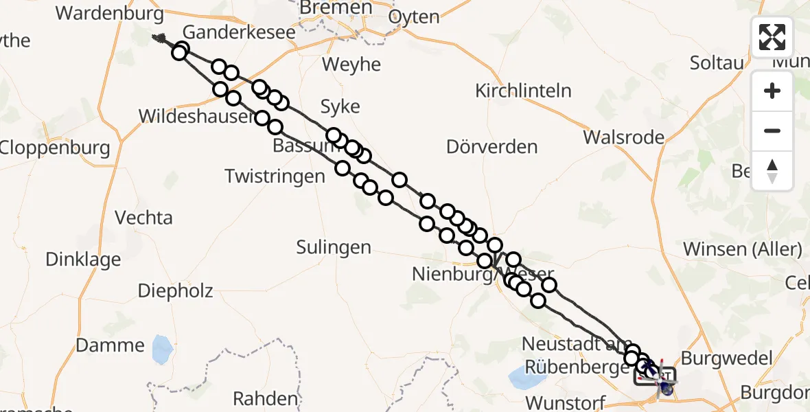 Flugroute Polizeihubschrauber Flughafen Hannover - Flughafen Hannover, 25 Juli 2026, 20:29