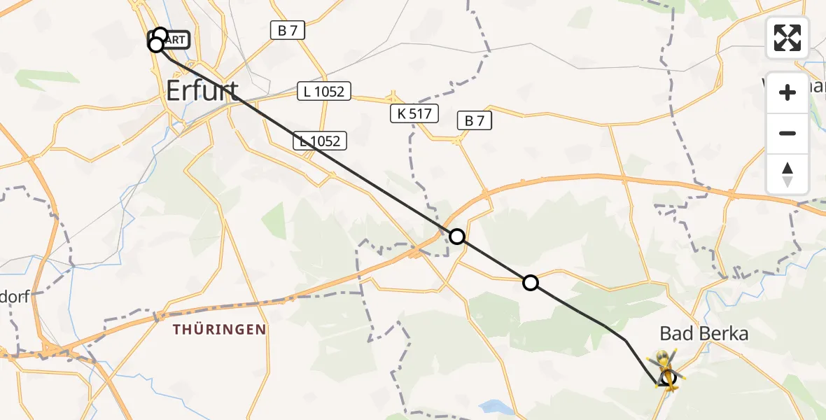 Flugroute Ambulanzhubschrauber Helios Clinic Erfurt - DRF Rettungsstation Bad Berka Hubschrauberlandeplatz, 25 Juli 2026, 20:57