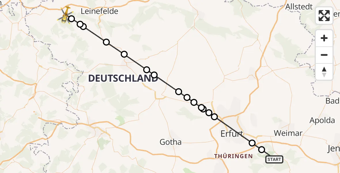 Flugroute Ambulanzhubschrauber Bad Berka - Heilbad Heiligenstadt, 25 Juli 2026, 21:17