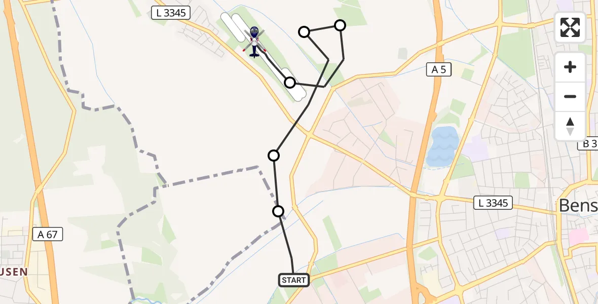 Flugroute Polizeihubschrauber Bensheim - Bensheimer Stadtwiesen Flugplatz, 25 Juli 2026, 21:32